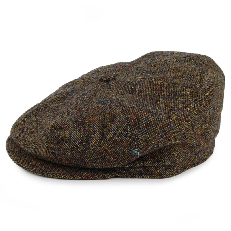 Casquette Gavroche en Tweed du Donegal olive et mix de couleurs CITY SPORT