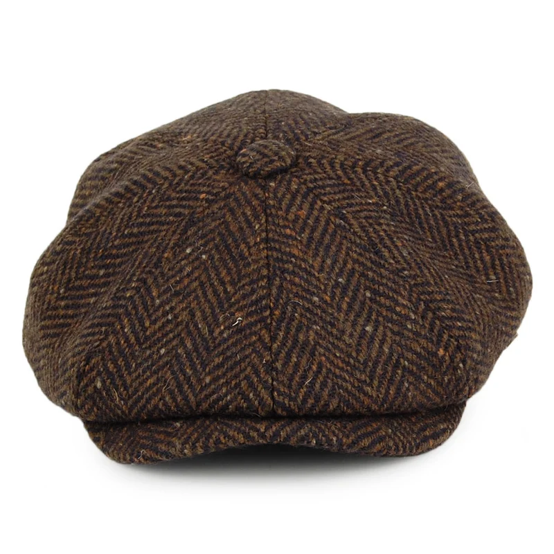 Casquette Gavroche en Tweed du Donegal à Chevrons Malmo marron FAILSWORTH
