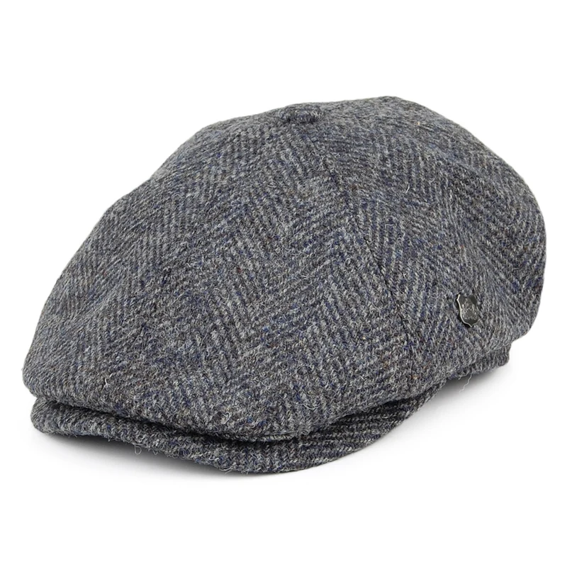 Casquette Gavroche en HARRIS TWEED à Chevrons Hudson bleu-gris FAILSWORTH