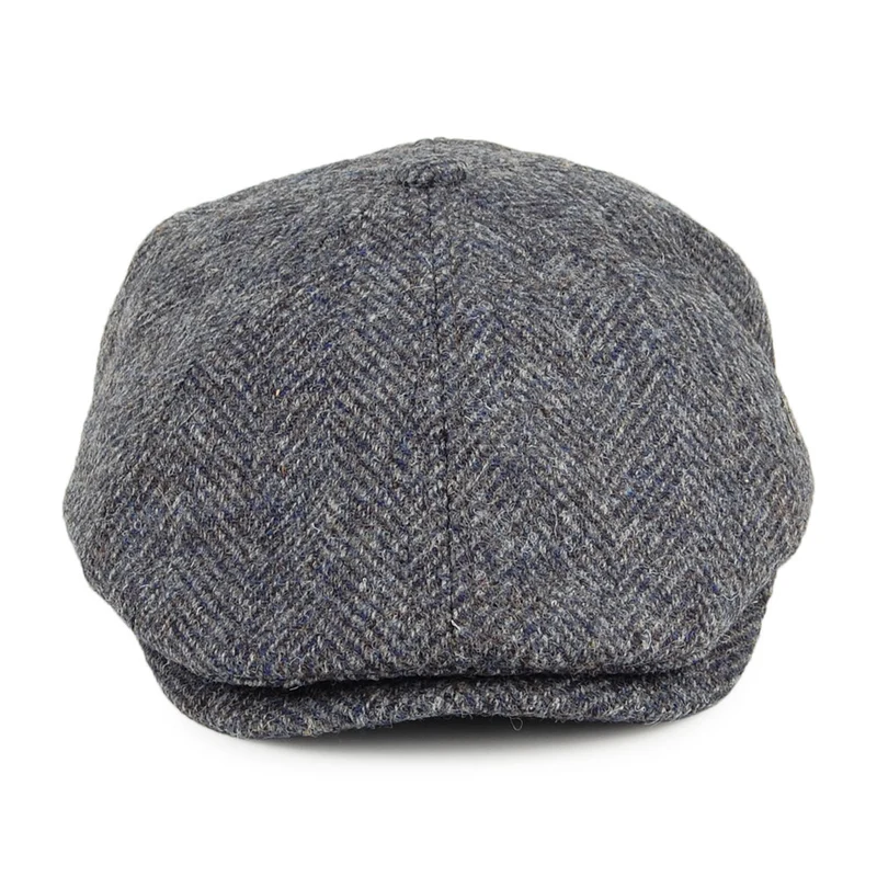 Casquette Gavroche en HARRIS TWEED à Chevrons Hudson bleu-gris FAILSWORTH