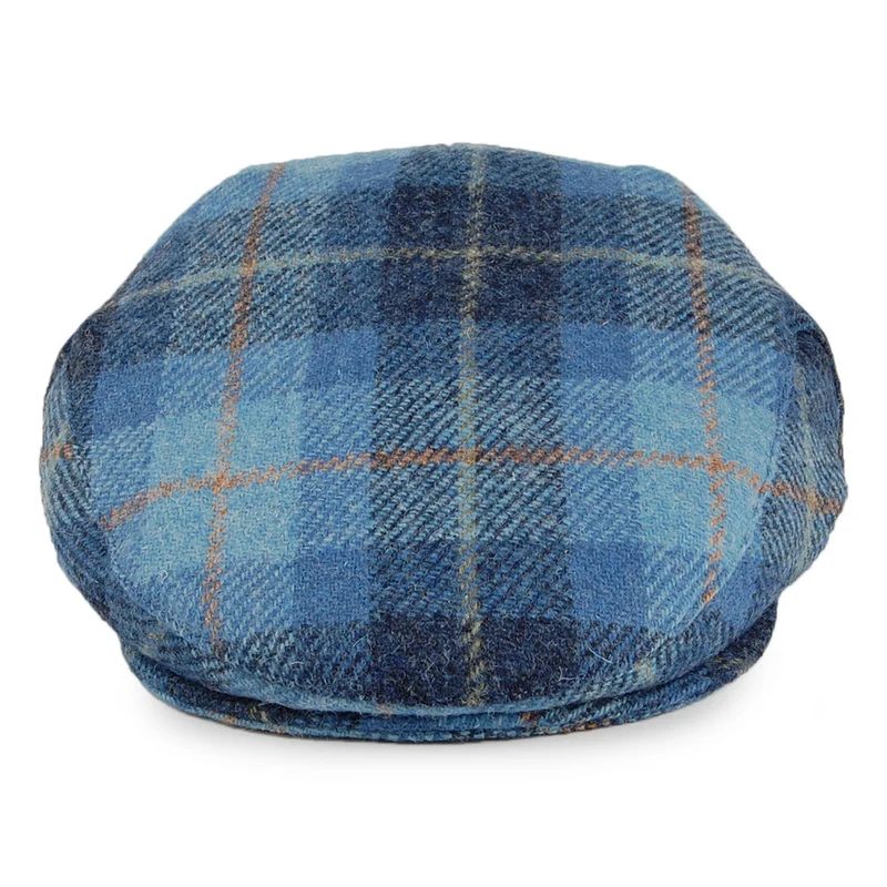 Casquette Plate en HARRIS TWEED Bay River bleu-bleu marine JAXON & JAMES