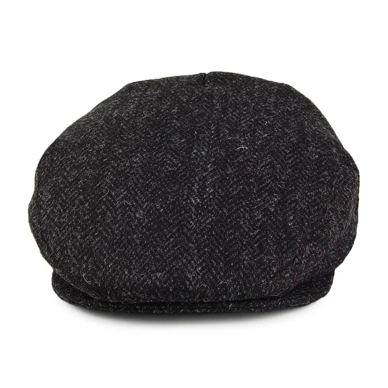 Casquette Plate en HARRIS TWEED à Chevrons Dunvegan noir-anthracite JAXON & JAMES