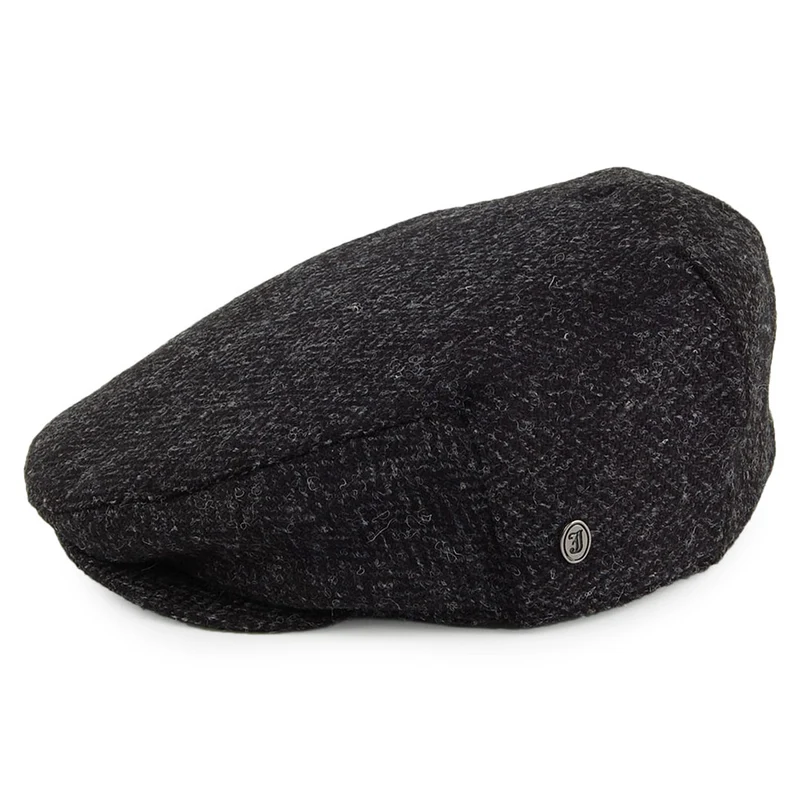 Casquette Plate en HARRIS TWEED à Chevrons Dunvegan noir-anthracite JAXON & JAMES