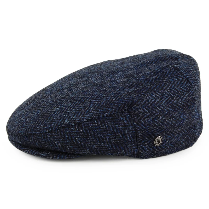 Casquette Plate en HARRIS TWEED à Chevrons Ardmore bleu-noir JAXON & JAMES