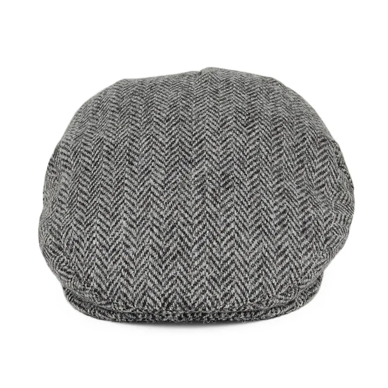 Casquette Plate en HARRIS TWEED à Chevrons Kinloch noir-gris JAXON & JAMES