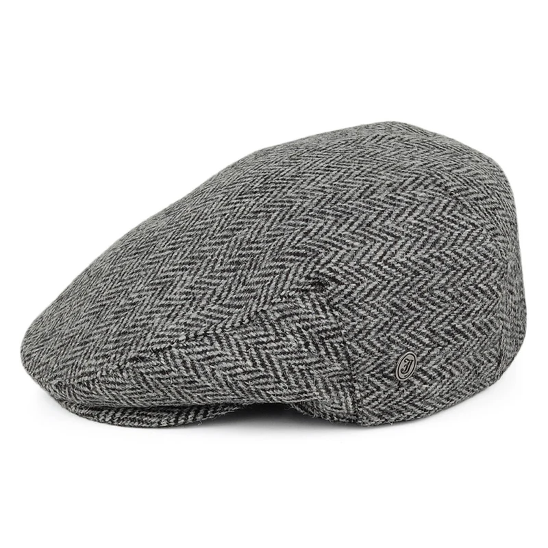 Casquette Plate en HARRIS TWEED à Chevrons Kinloch noir-gris JAXON & JAMES