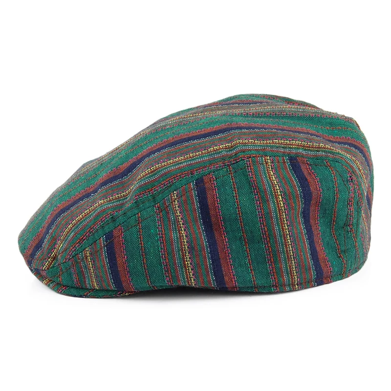 Casquette Plate en Coton à Rayures Antigua vert-marron CARLOS SANTANA