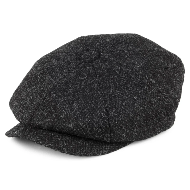 Casquette Gavroche en HARRIS TWEED Taransay noir-anthracite JAXON & JAMES