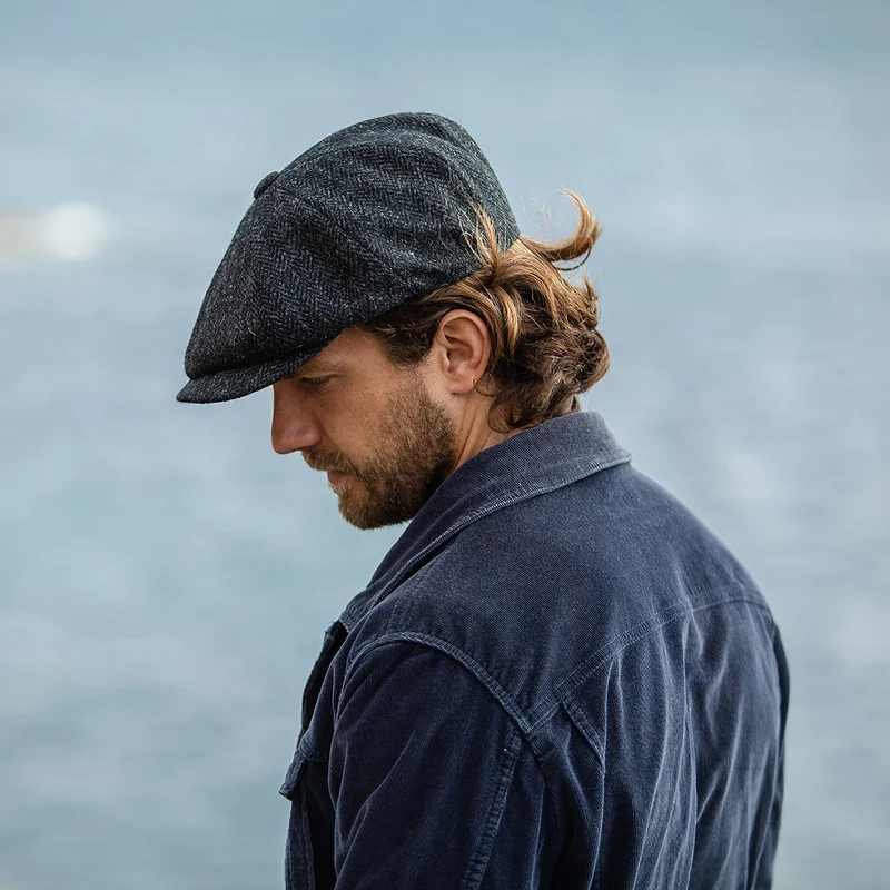 Casquette Gavroche en HARRIS TWEED Taransay noir-anthracite JAXON & JAMES