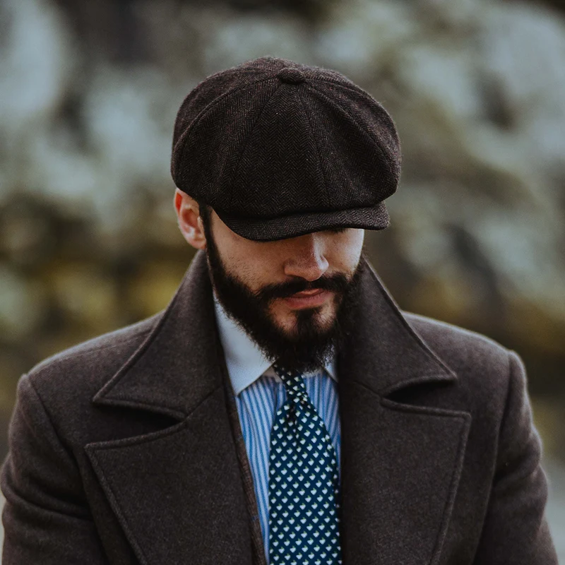 Casquette Gavroche en HARRIS TWEED Arnol mousse-marron JAXON & JAMES