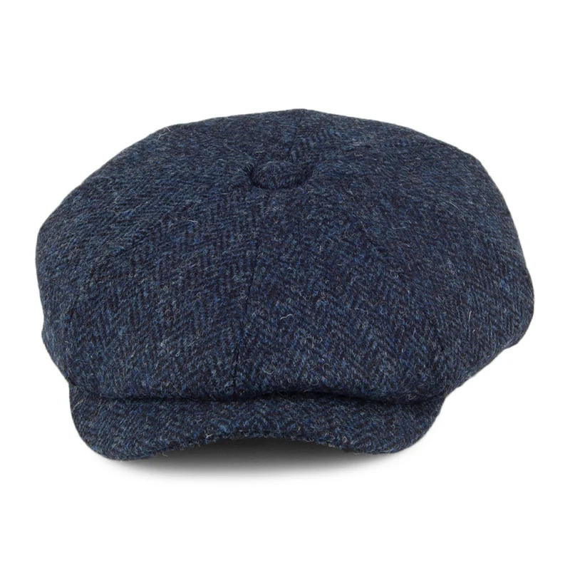 Casquette Gavroche en HARRIS TWEED Skye bleu-noir JAXON & JAMES