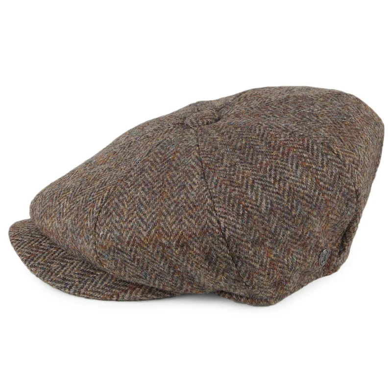 Casquette Gavroche en HARRIS TWEED Northbay olive-marron JAXON & JAMES