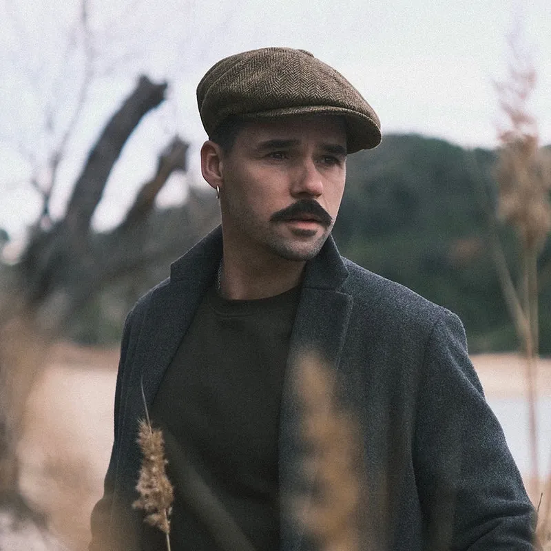 Casquette Gavroche en HARRIS TWEED Northbay olive-marron JAXON & JAMES