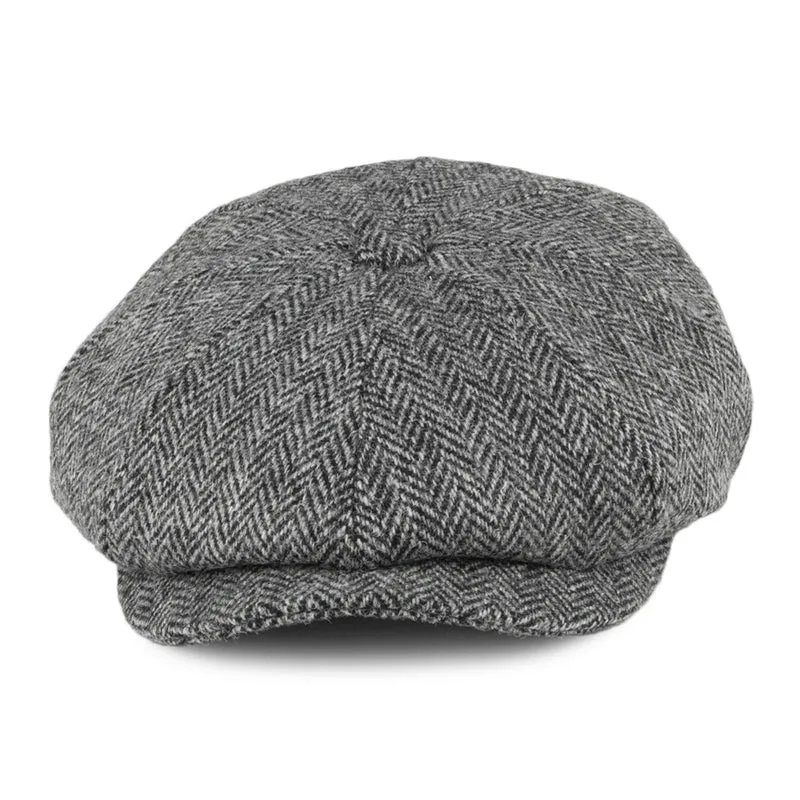 Casquette Gavroche en HARRIS TWEED Castlebay noir-gris JAXON & JAMES