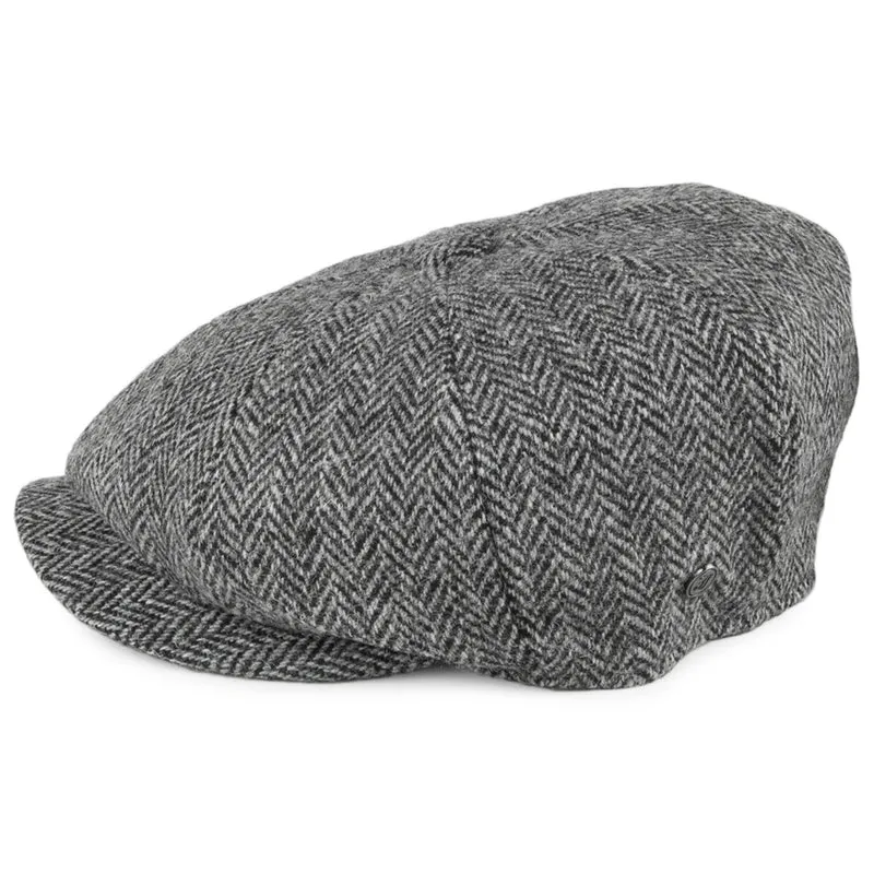 Casquette Gavroche en HARRIS TWEED Castlebay noir-gris JAXON & JAMES