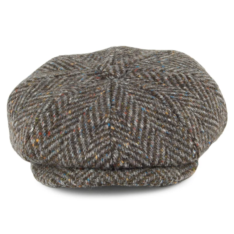 Casquette Gavroche en Tweed du Donegal à Chevrons Mayo tourbe FAILSWORTH