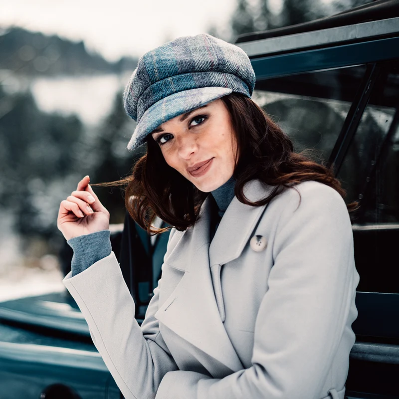 Casquette Gavroche en HARRIS TWEED Gabby mélange de bleus FAILSWORTH