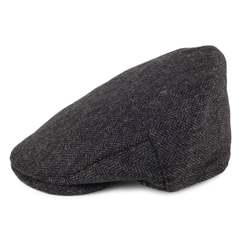Casquette Plate en Tweed à Chevrons Balmoral Country noir-gris CHRISTYS