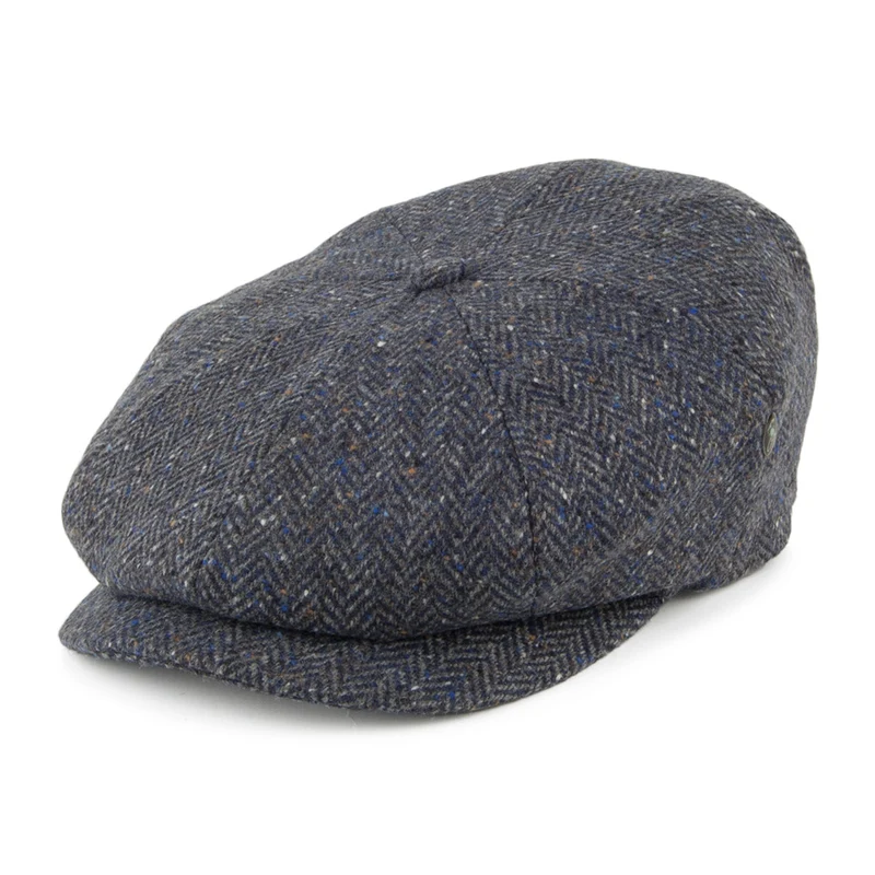 Casquette Gavroche en Tweed du Donegal à Chevrons gris-bleu CITY SPORT