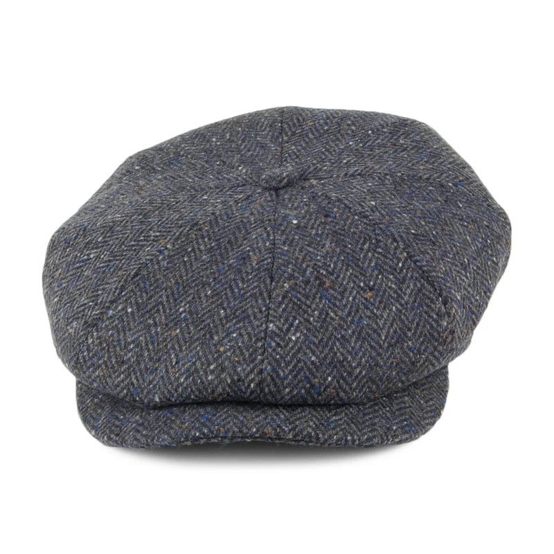 Casquette Gavroche en Tweed du Donegal à Chevrons gris-bleu CITY SPORT