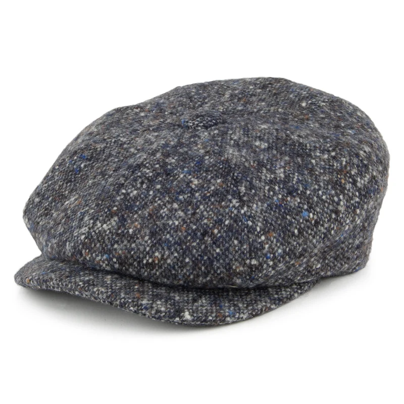 Casquette Gavroche en Donegal Tweed Chiné bleu-gris CITY SPORT