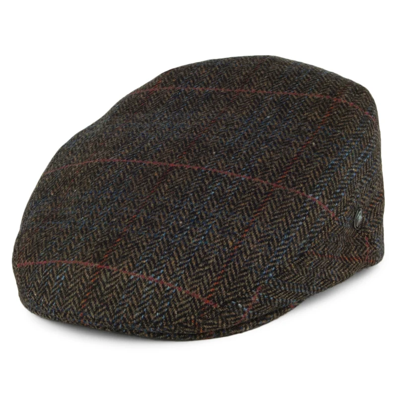 Casquette Plate en Laine à Carreaux et Chevrons olive CITY SPORT