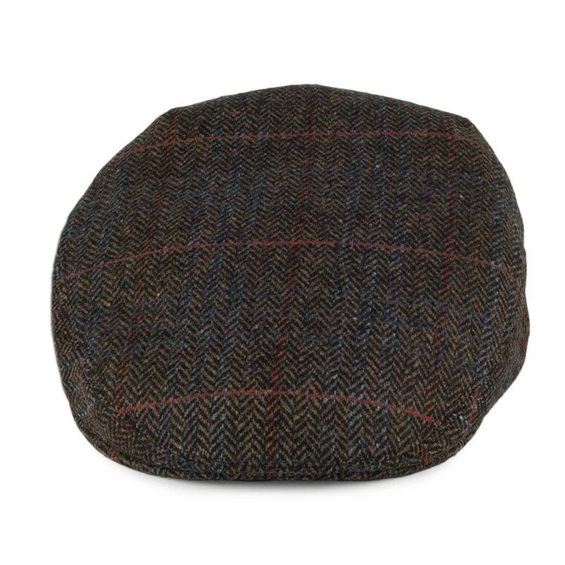 Casquette Plate en Laine à Carreaux et Chevrons olive CITY SPORT