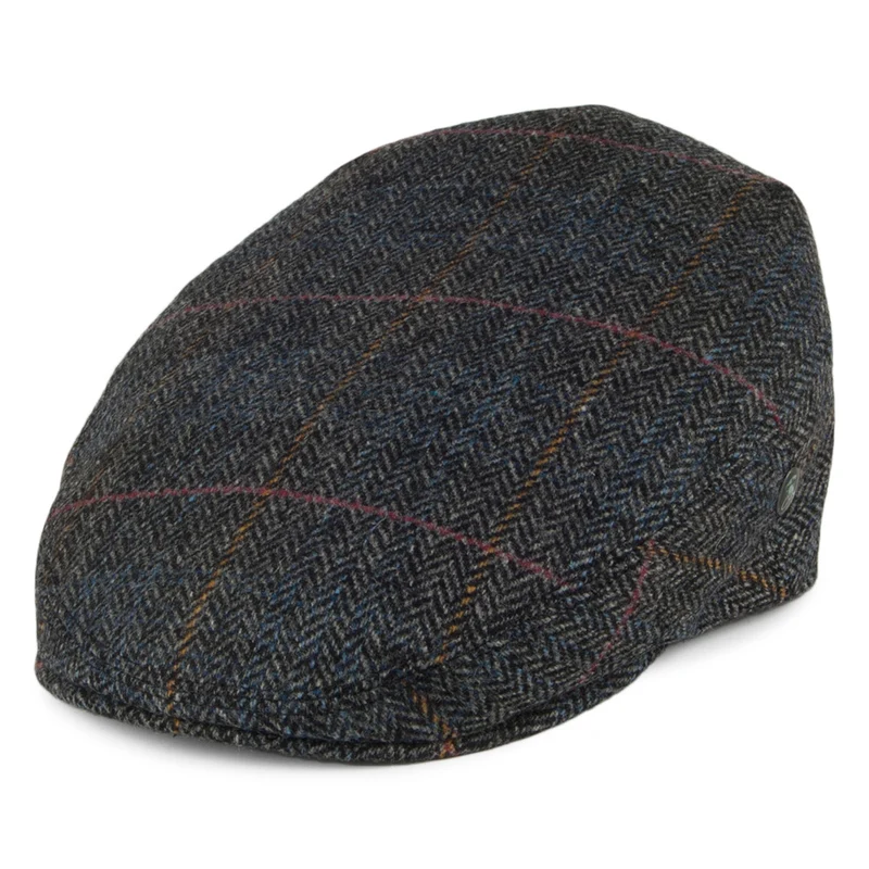Casquette Plate en Laine à Carreaux et Chevrons gris CITY SPORT