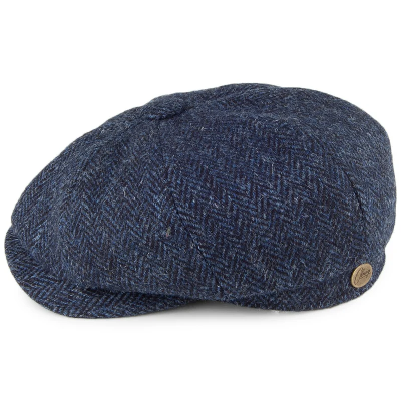 Casquette Gavroche en HARRIS TWEED à Chevrons bleu marine OLNEY