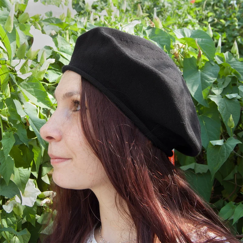 Béret en Coton 26,5cm de Diamètre noir SUR LA TÊTE