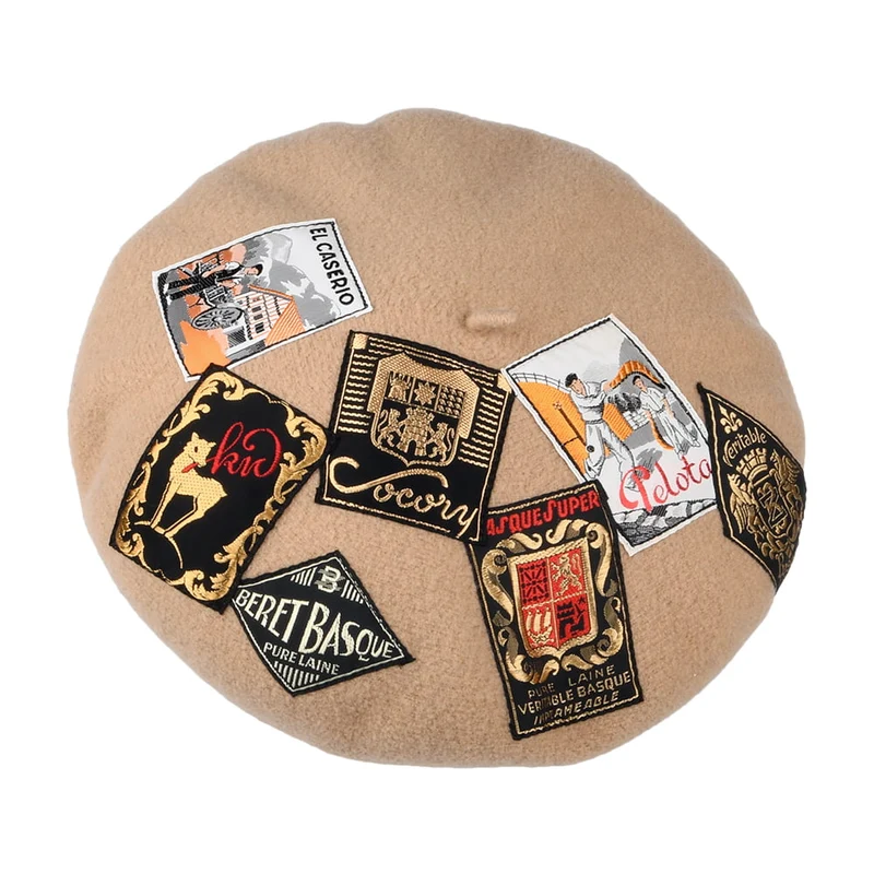 Béret en Laine Mérinos Eridan Vintage Patch sable LAULHÈRE