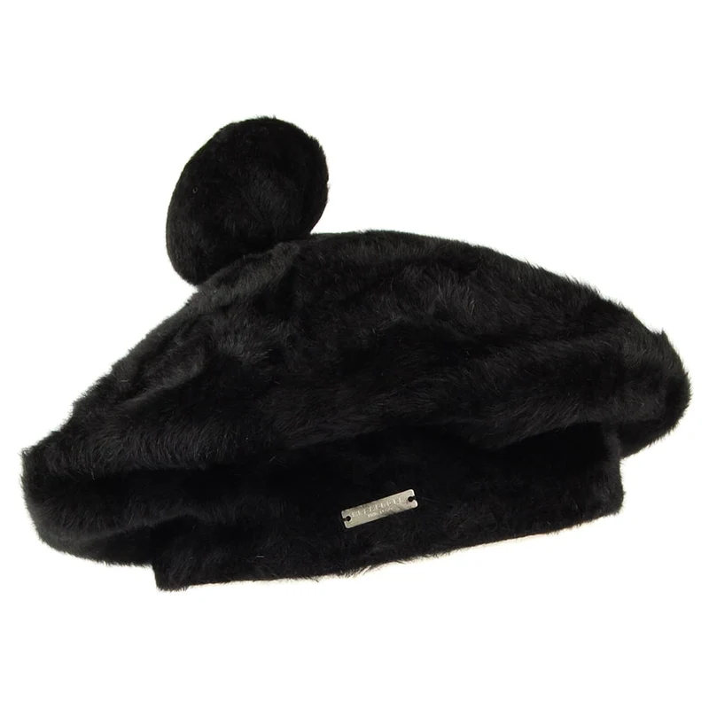 Béret à Pompon en Fourrure noir SEEBERGER