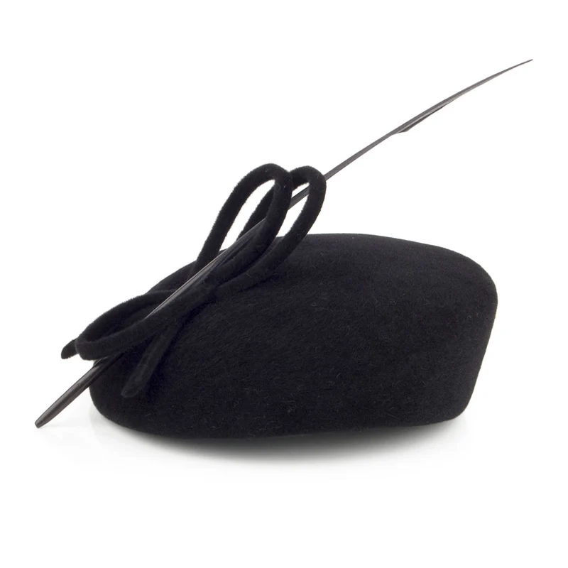 Béret en Fourrure Feutrée avec Plume noir WHITELEY