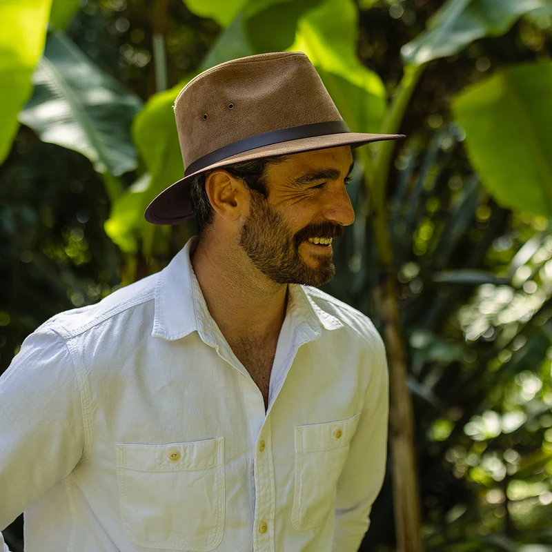 Chapeau Fedora Safari en Cuir Nubuck châtaigne JAXON & JAMES