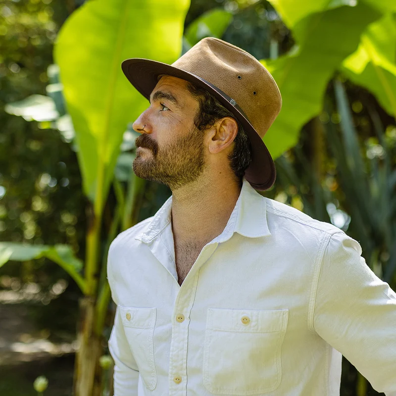 Chapeau Fedora Safari en Cuir Nubuck châtaigne JAXON & JAMES