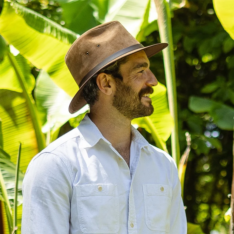 Chapeau Fedora Safari en Cuir Nubuck châtaigne JAXON & JAMES