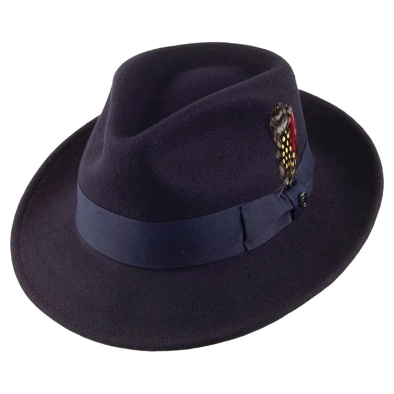Chapeau Fedora en Laine Feutrée Déformable C-Crown bleu marine JAXON & JAMES