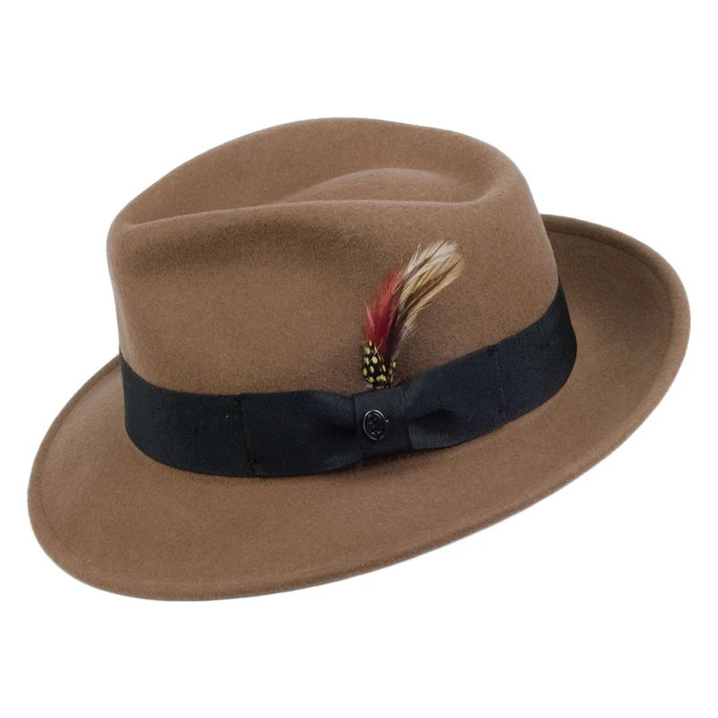 Chapeau Fedora en Laine Feutrée Déformable C-Crown noix de pécan JAXON & JAMES