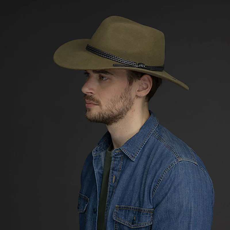 Chapeau Australien en Laine Feutrée Piston olive BAILEY