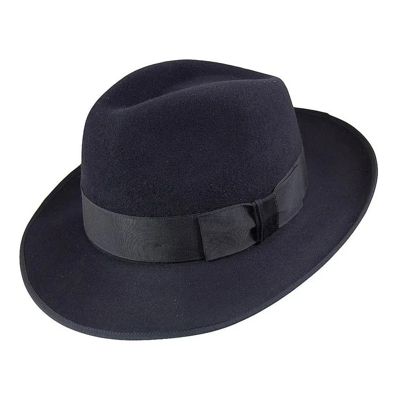 Chapeau Fedora en Fourrure Feutrée Gangster bleu marine CHRISTYS