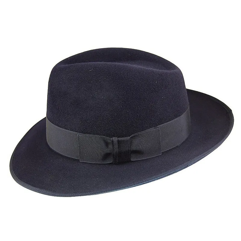 Chapeau Fedora en Fourrure Feutrée Gangster bleu marine CHRISTYS