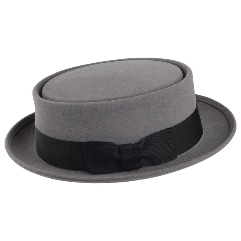 Chapeau Pork Pie en Fourrure Feutrée Monk gris clair CHRISTYS