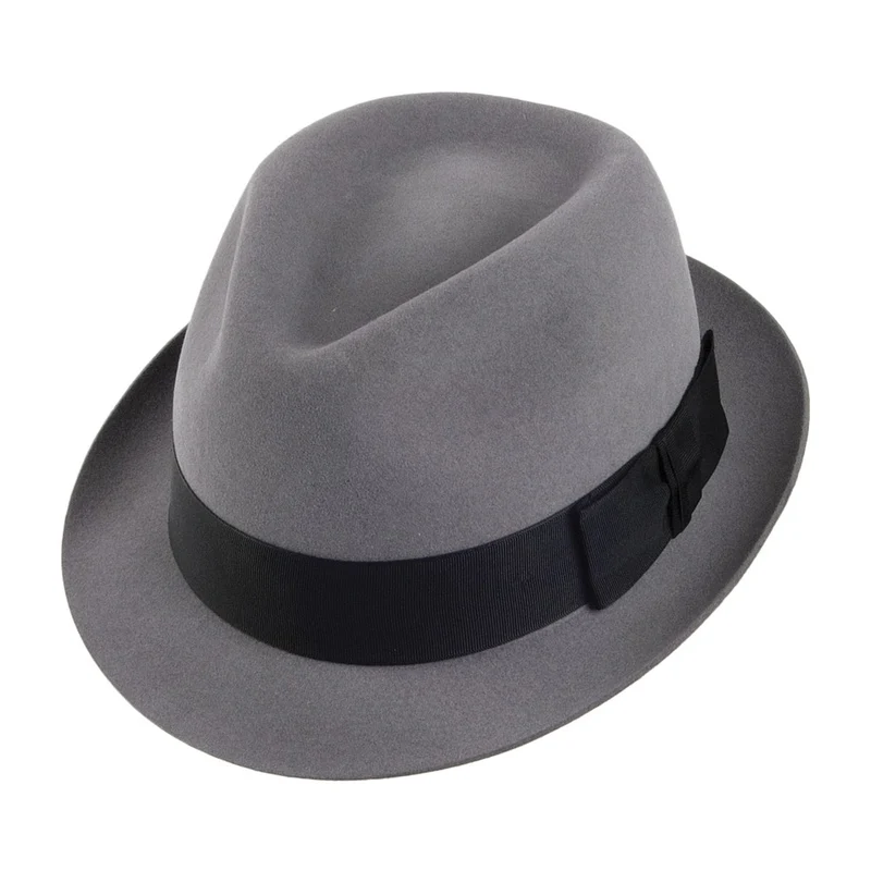 Chapeau Trilby en Fourrure Feutrée Pinch Vegas gris clair CHRISTYS