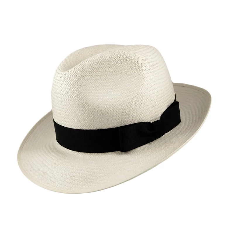 Chapeau Fedora Panama Excellent naturel avec Bandeau noir OLNEY