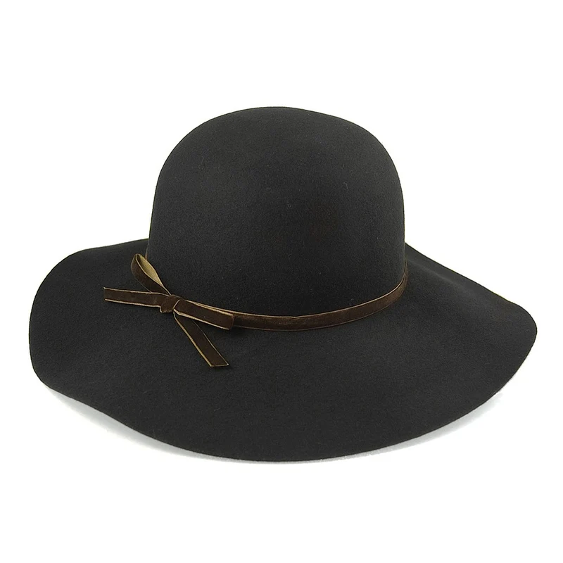 Chapeau Capeline en Laine Vintage noir SUR LA TÊTE