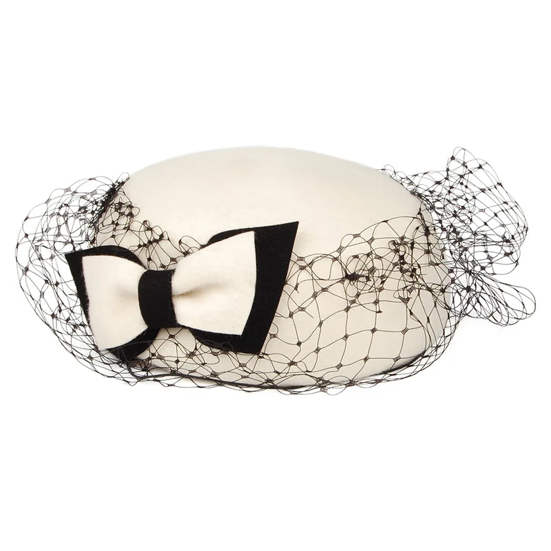 Chapeau Calot avec Voile Veda Bow blanc hiver WHITELEY