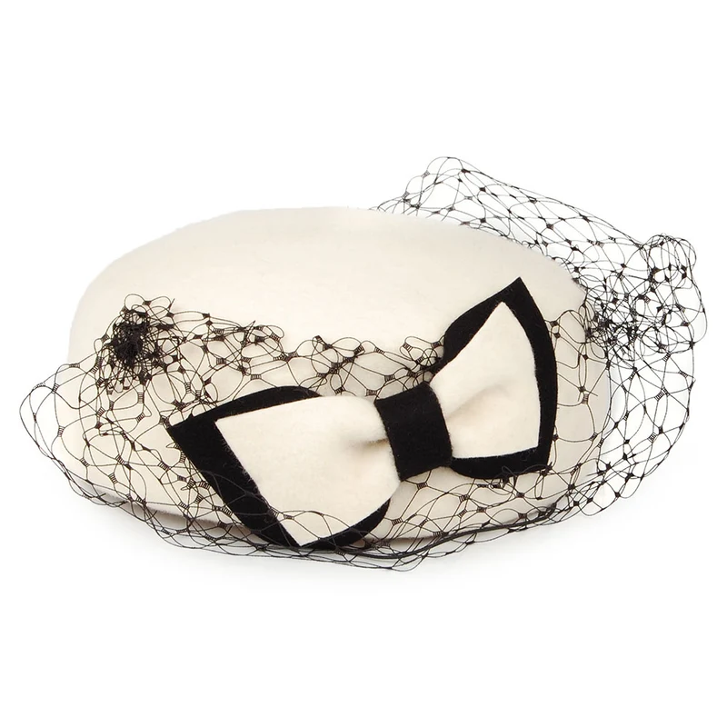 Chapeau Calot avec Voile Veda Bow blanc hiver WHITELEY