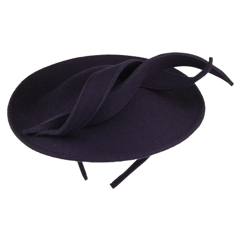 Chapeau Bibi Disque en Laine avec Boucles Luna bleu marine WHITELEY