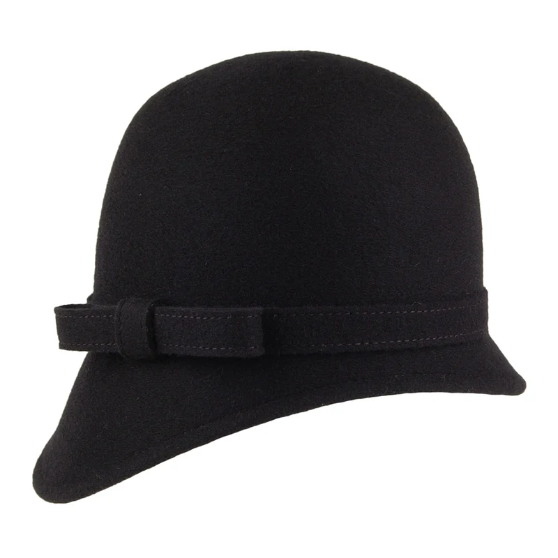 Chapeau Cloche en Laine avec Noeud Harper noir WHITELEY