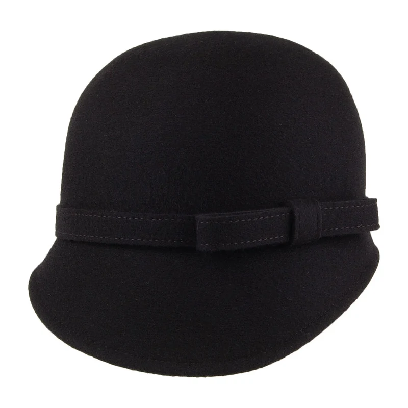 Chapeau Cloche en Laine avec Noeud Harper noir WHITELEY